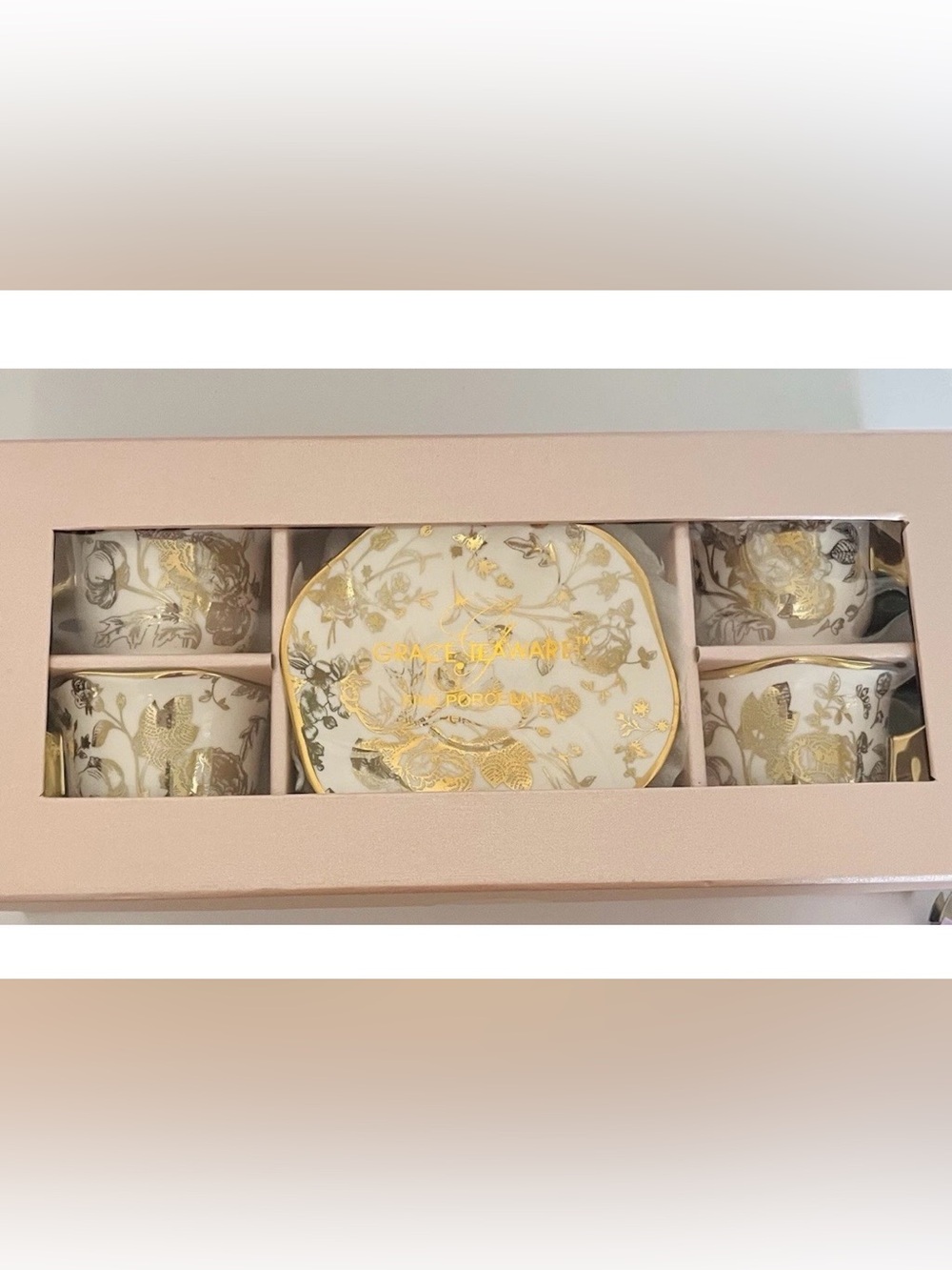 Grace Teaware Coffee Espresso Cup Saucer Gift Set Gold Foil Rose Flower Foil